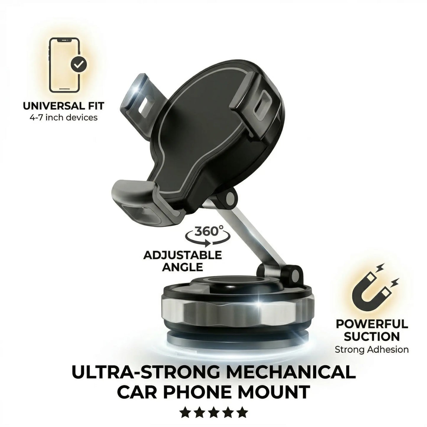 Magnetic Phone Holder, Adjustable Suction Cup Rotation Lock, Mechanical Sound Feedback, Multi-Functional for Home/Desktop/Car Use, Supports Magsafe, Foldable, Suitable for Magsafe Iphone, Google, Samsung and Other Devices